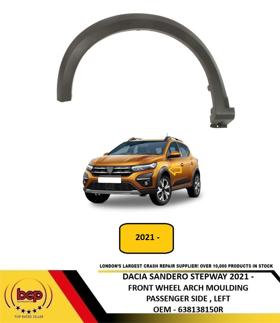 DACIA SANDERO STEPWAY 2021 ON FRONT WING WHEELARCH MOULDING BLACK PASSENGER LEFT