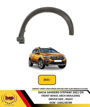 DACIA SANDERO STEPWAY 2021 ON FRONT WING WHEELARCH MOULDING BLACK DRIVER RIGHT