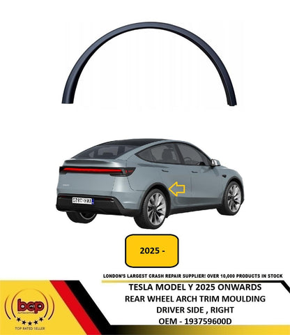 TESLA MODEL Y 2025 ON REAR WHEEL ARCH TRIM OUTER MOULDING BLACK DRIVER RIGHT