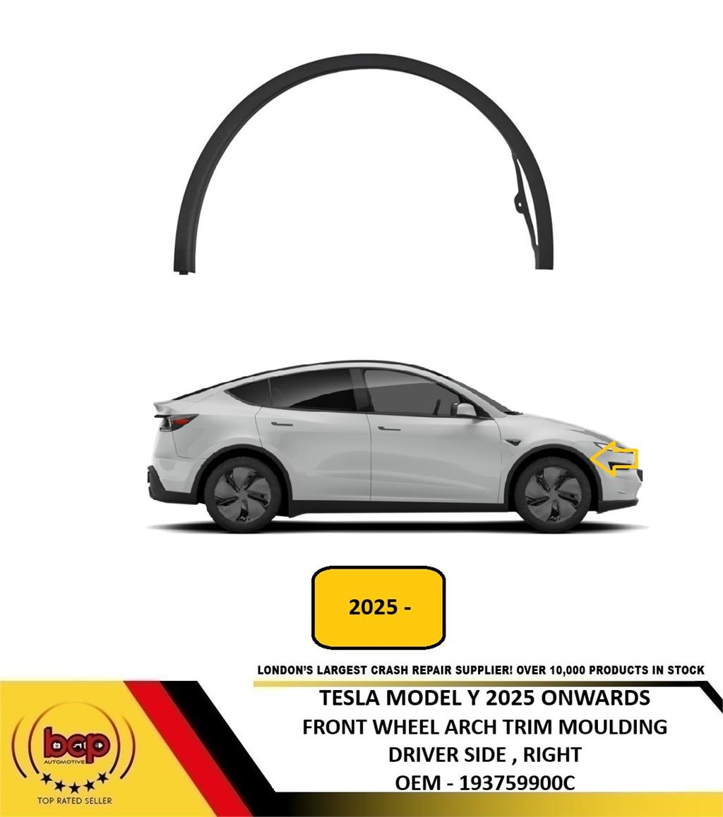 TESLA MODEL Y 2025 ON FRONT WHEEL ARCH TRIM OUTER MOULDING BLACK DRIVER RIGHT