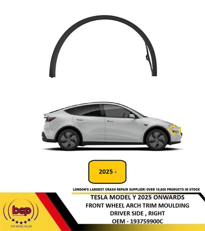 TESLA MODEL Y 2025 ON FRONT WHEEL ARCH TRIM OUTER MOULDING BLACK DRIVER RIGHT
