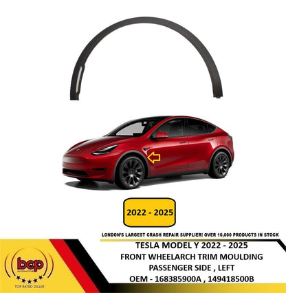 TESLA MODEL Y 2022-2025 FRONT WHEEL ARCH TRIM MOULDING PASSENGER LEFT 168385900A