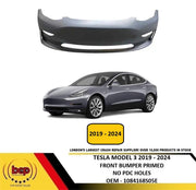 TESLA MODEL 3 2019 -2024 FRONT BUMPER PRIMED NO PARKING SENSOR HOLES OEM SPEC