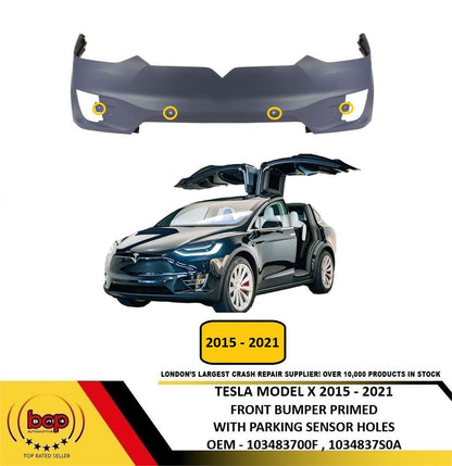 TESLA MODEL X 2015 – 2021 FRONT BUMPER PRIMED WITH PARKING SENSOR HOLES NEW