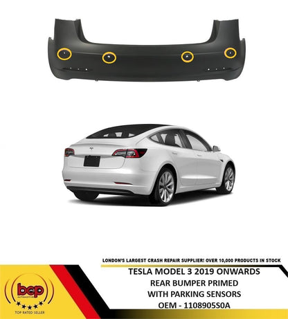 TESLA MODEL 3 2019 ONWARDS REAR BUMPER WITH 6 PARKING SENSOR HOLES