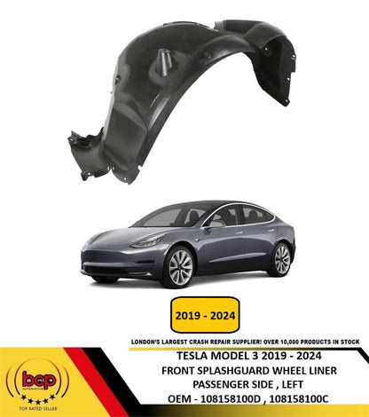 TESLA MODEL 3 2019 - 2024 FRONT SPLASHGUARD WHEEL HOUSE LINER PASSENGER LEFT NEW