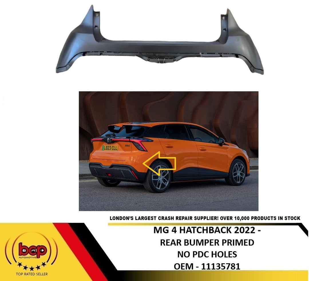 MG4 EV HATCHBACK 2022 ONWARDS REAR BUMPER UPPER SECTION PRIMED NO PARKING SENSOR