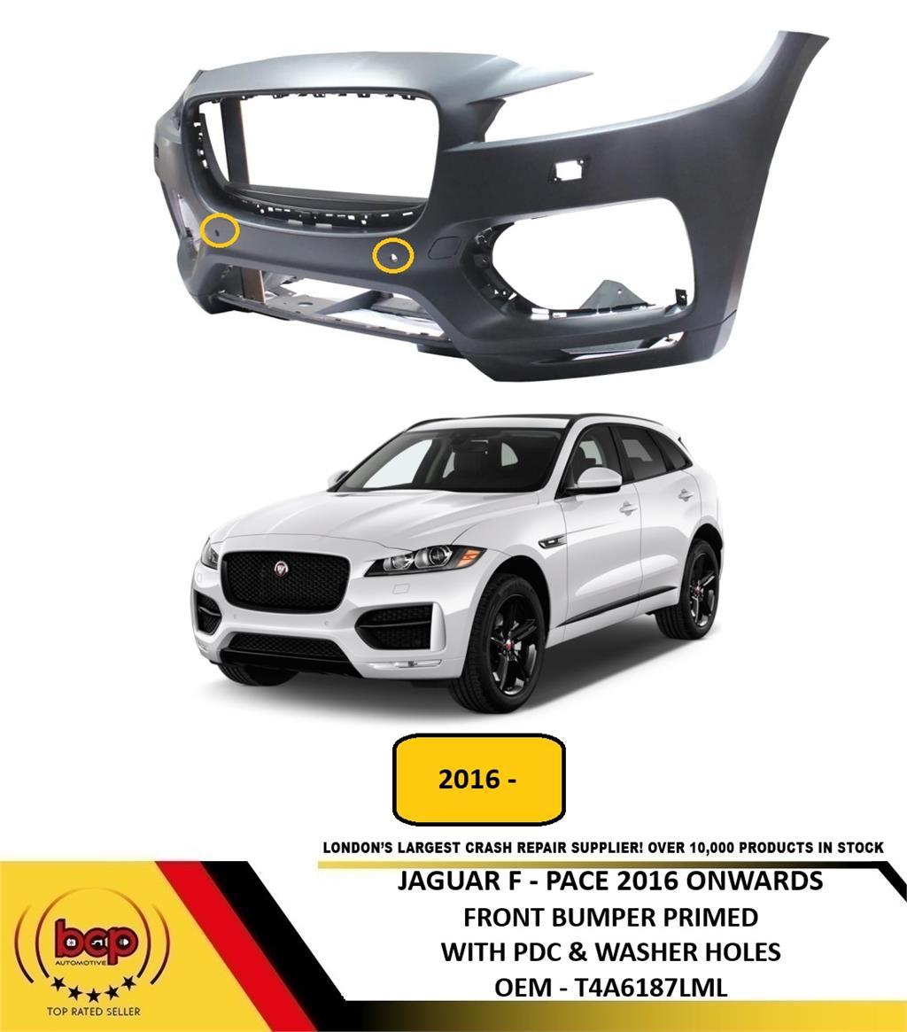 JAGUAR F PACE 2016 ONWARDS FRONT BUMPER PRIMED WITH PDC AND WASHER HOLES