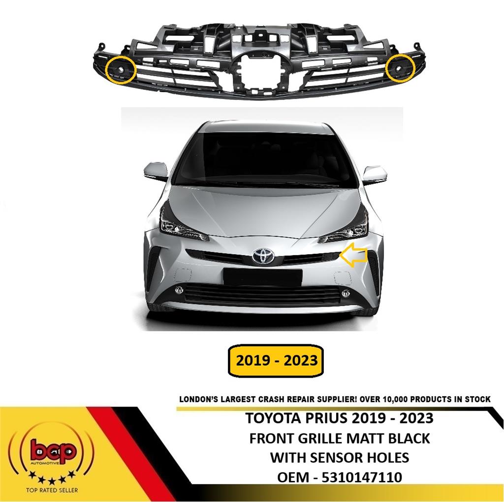 TOYOTA PRIUS 2019 – 2023 FRONT BUMPER TOP GRILLE MATT BLACK WITH SENSOR HOLES