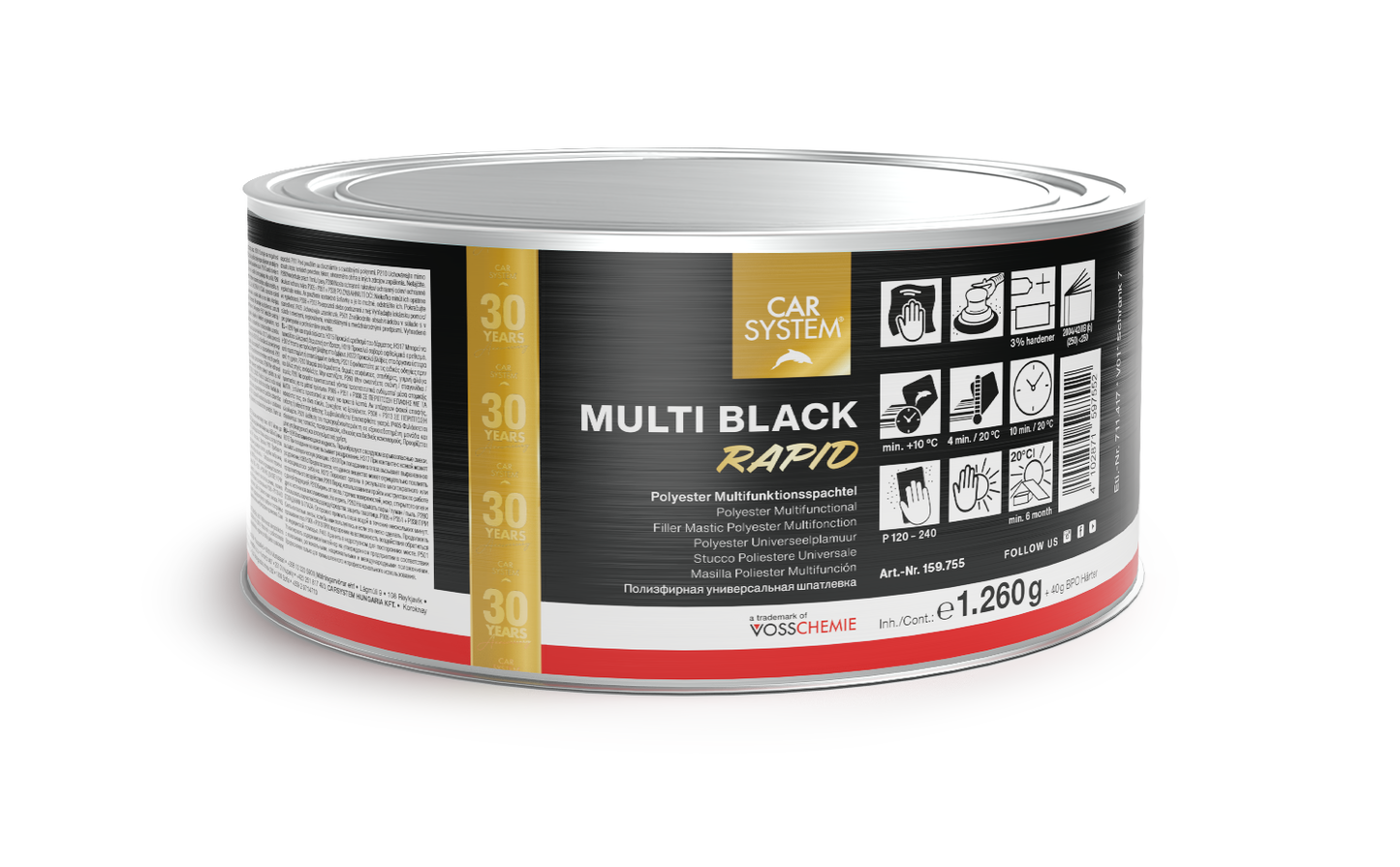 CAR SYSTEM RAPID BLACK MULTI FILLER 2K POLYESTER 1.3KG CAR BODY