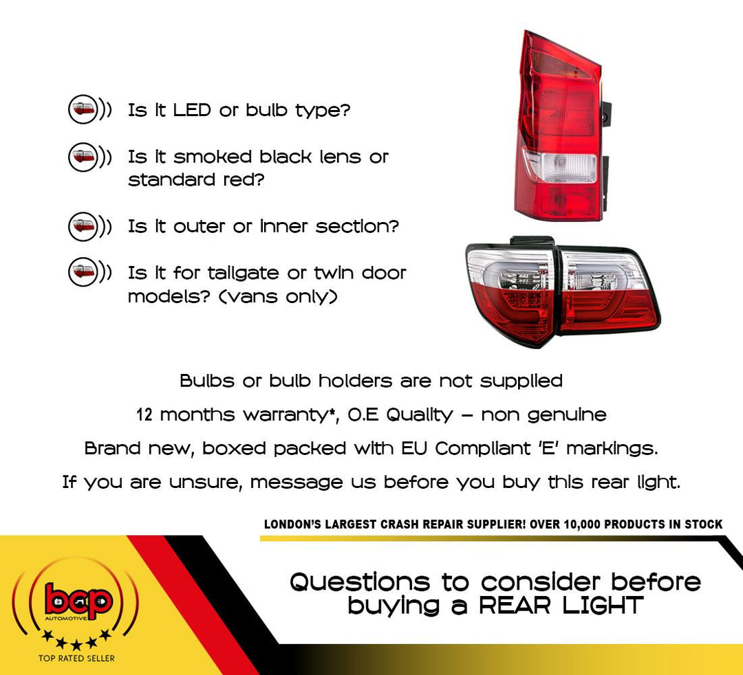 FOR NISSAN NV200 2009 - 2015 REAR LAMP TAIL LIGHTS PAIR LEFT & RIGHT LH + RH