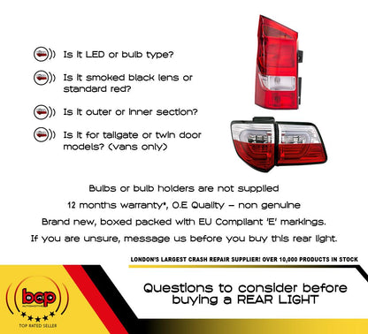 VW PASSAT SALOON B7 2011 - 2015 REAR BACK TAIL LIGHT LEFT PASSENGERS NEW NON LED