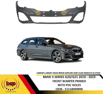 BMW 3 SERIES M SPORT G20 2019 – 2023 FRONT BUMPER PRIMED WITH PARKING SENSORS