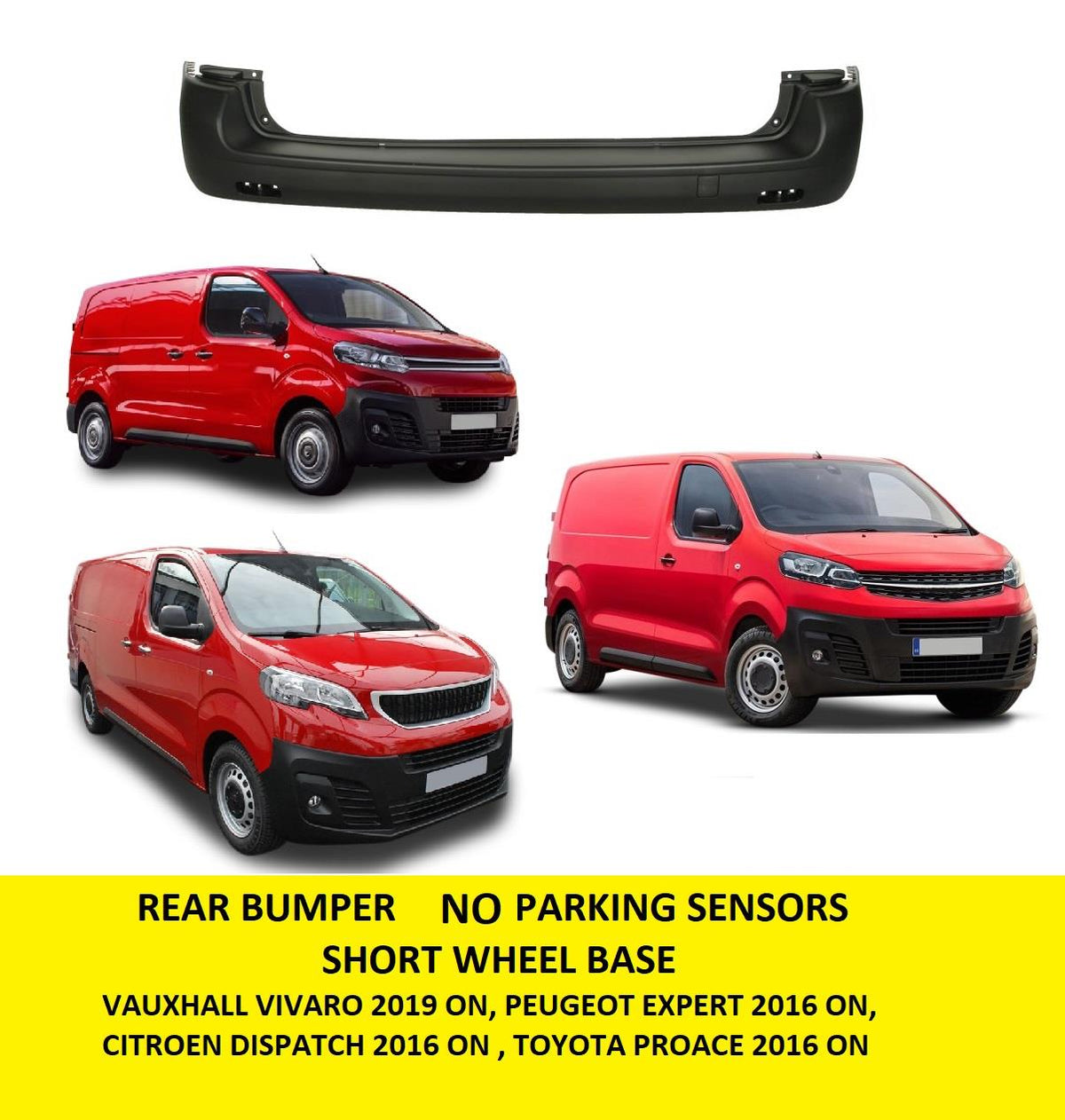 CITROEN DISPATCH 2016 ON REAR BUMPER BLACK TEXTURED NO SENSOR HOLES 1614328080