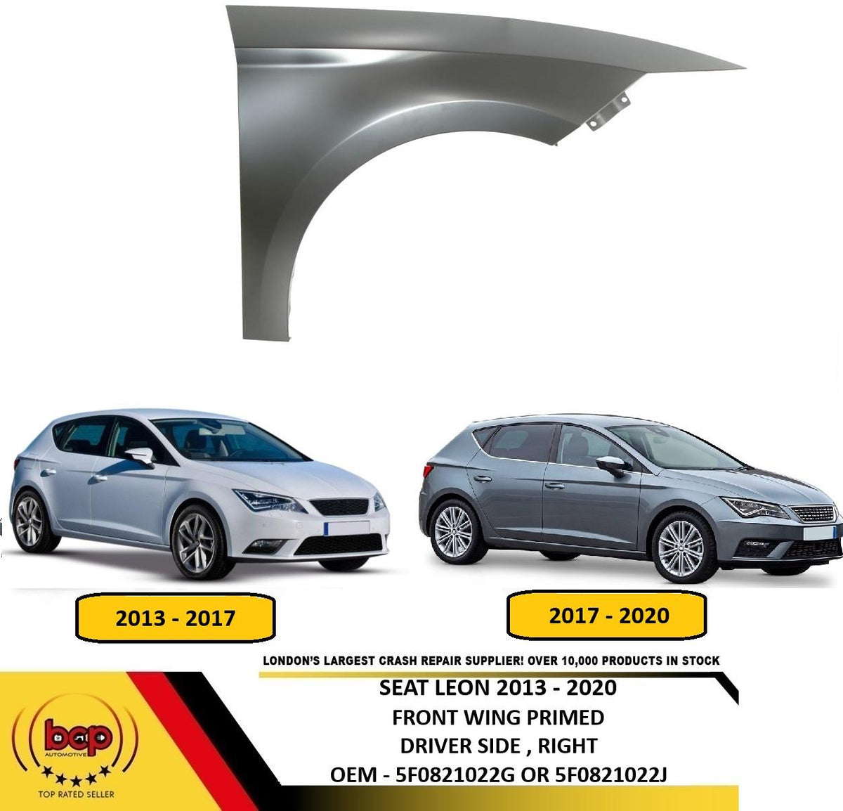 SEAT LEON 2013 - 2020 FRONT WING RIGHT DRIVER SIDE FENDER PANEL OEM QUALITY