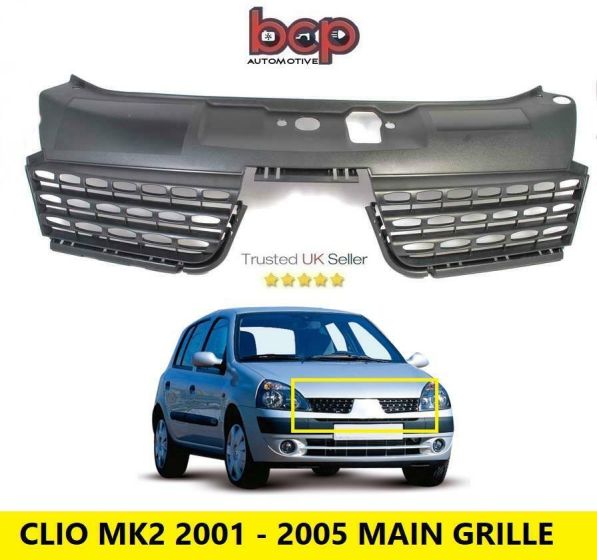 RENAULT CLIO 2001 – 2005 GRILLE MAIN RADIATOR UPPER FRONT BUMPER MK2